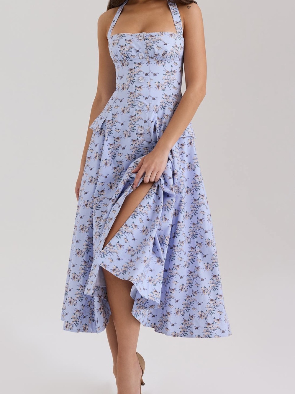House of CB Light Blue Floral Halter Midi Dress